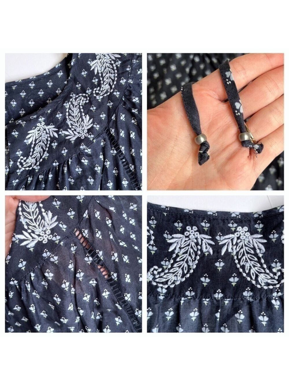 J. Crew Point Sur Embroidered Block Print Peasant Top - Picture 8 of 9